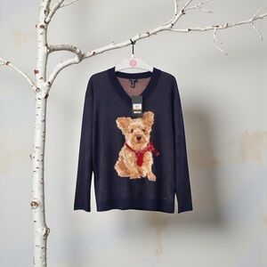 Jones New York Signature Navy Scotty Dog Sweater | V-Neck | NWT size small